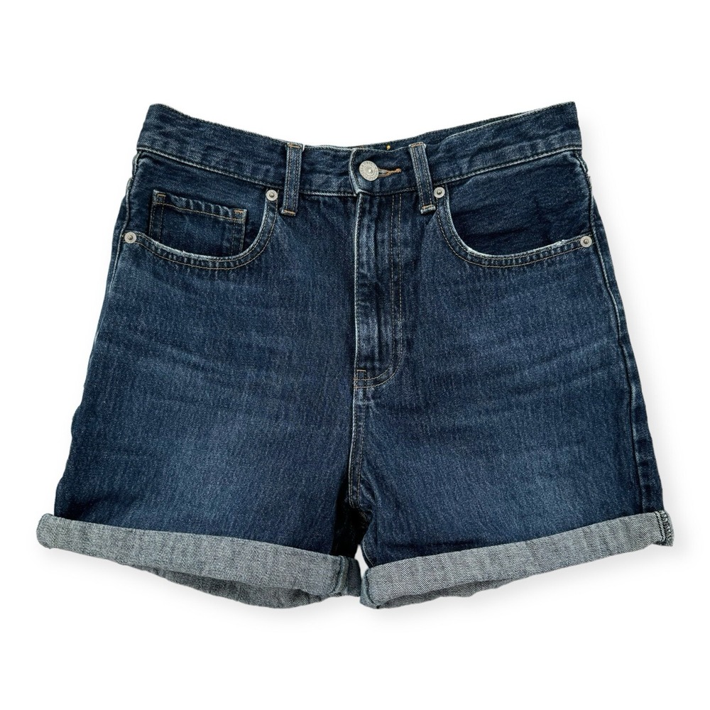 Uniqlo Jeans Shorts Womens 25‎ Cuffed Blue Denim High Waist Classic